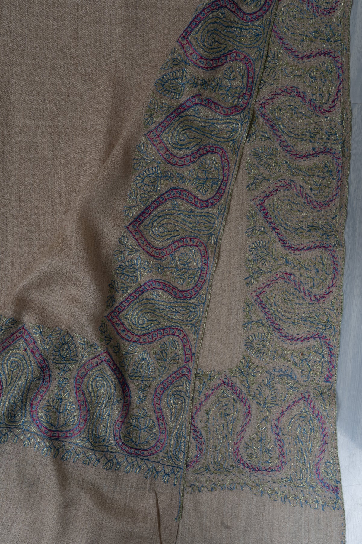 Ivory Bloom: Merino Wool Hand Embroidered 2.5 Yards Shawl