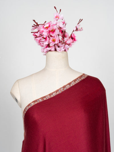 2.5 Yards Sozni Hand Embroidered Shawl in Deep Wine Grace