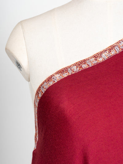 2.5 Yards Sozni Hand Embroidered Shawl in Deep Wine Grace