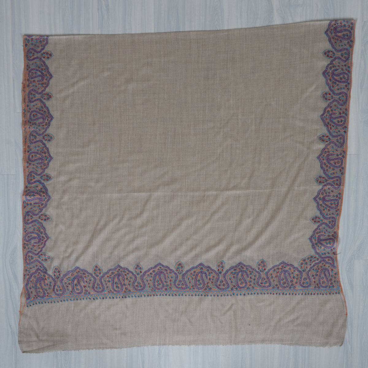 Moonlight Ivory: Merino Wool Hand Embroidered 2.5 Yards Shawl