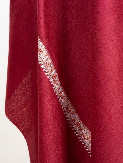 2.5 Yards Sozni Hand Embroidered Shawl in Deep Wine Grace