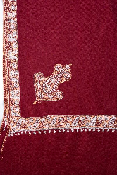 2.5 Yards Sozni Hand Embroidered Shawl in Deep Wine Grace