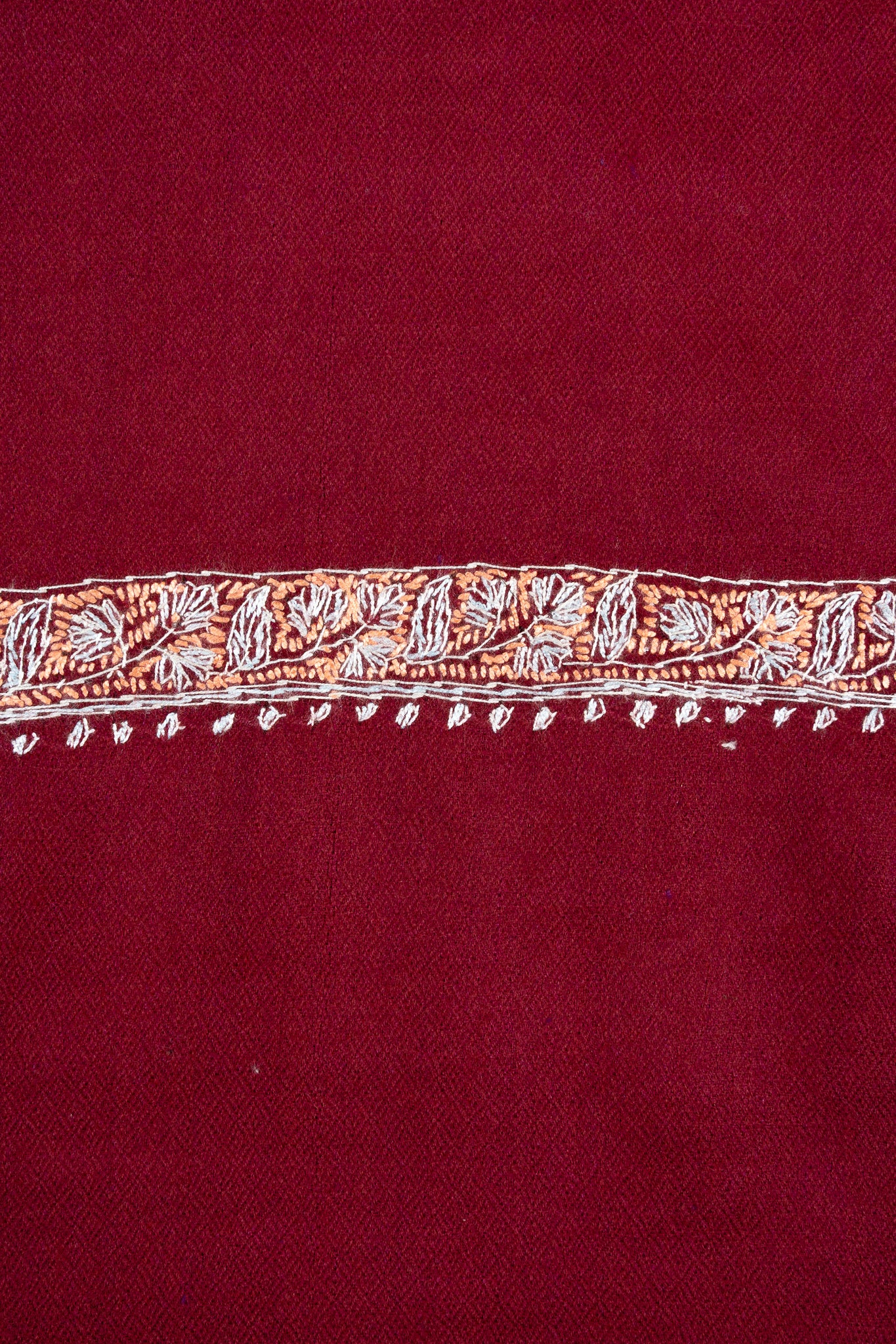 2.5 Yards Sozni Hand Embroidered Shawl in Deep Wine Grace