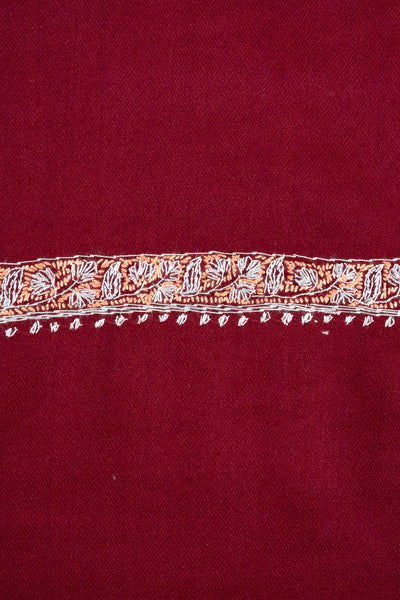 2.5 Yards Sozni Hand Embroidered Shawl in Deep Wine Grace