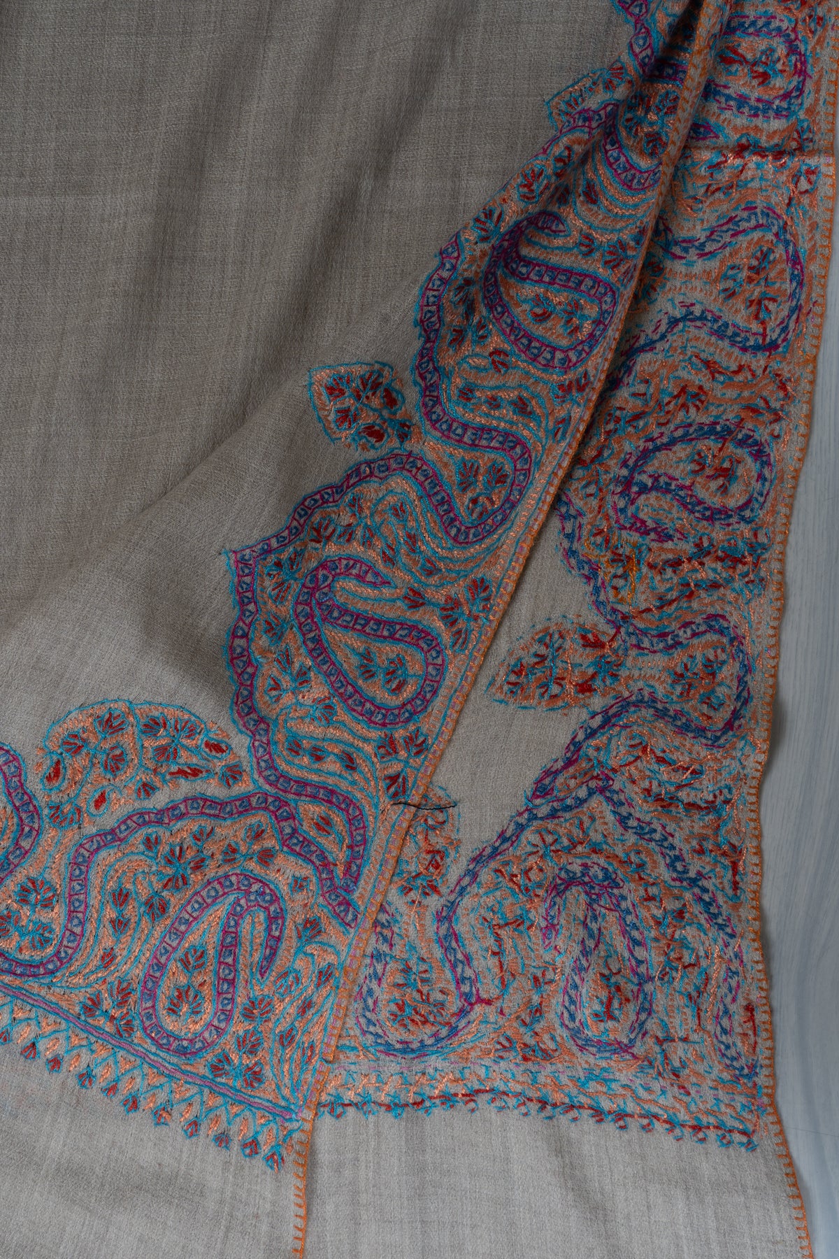 Moonlight Ivory: Merino Wool Hand Embroidered 2.5 Yards Shawl