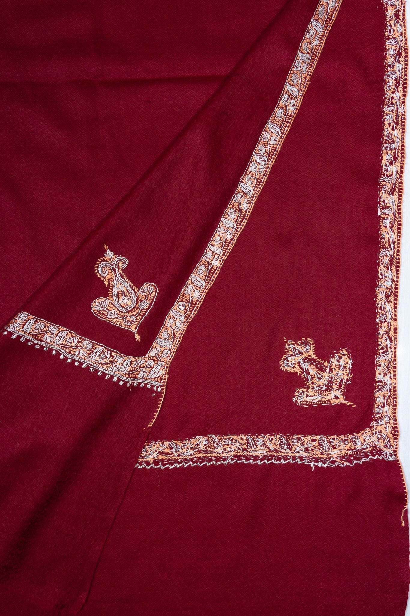2.5 Yards Sozni Hand Embroidered Shawl in Deep Wine Grace