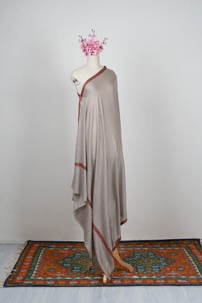2.5 Yards Sozni Hand Embroidered Shawl in Soft Ash Grey Blush