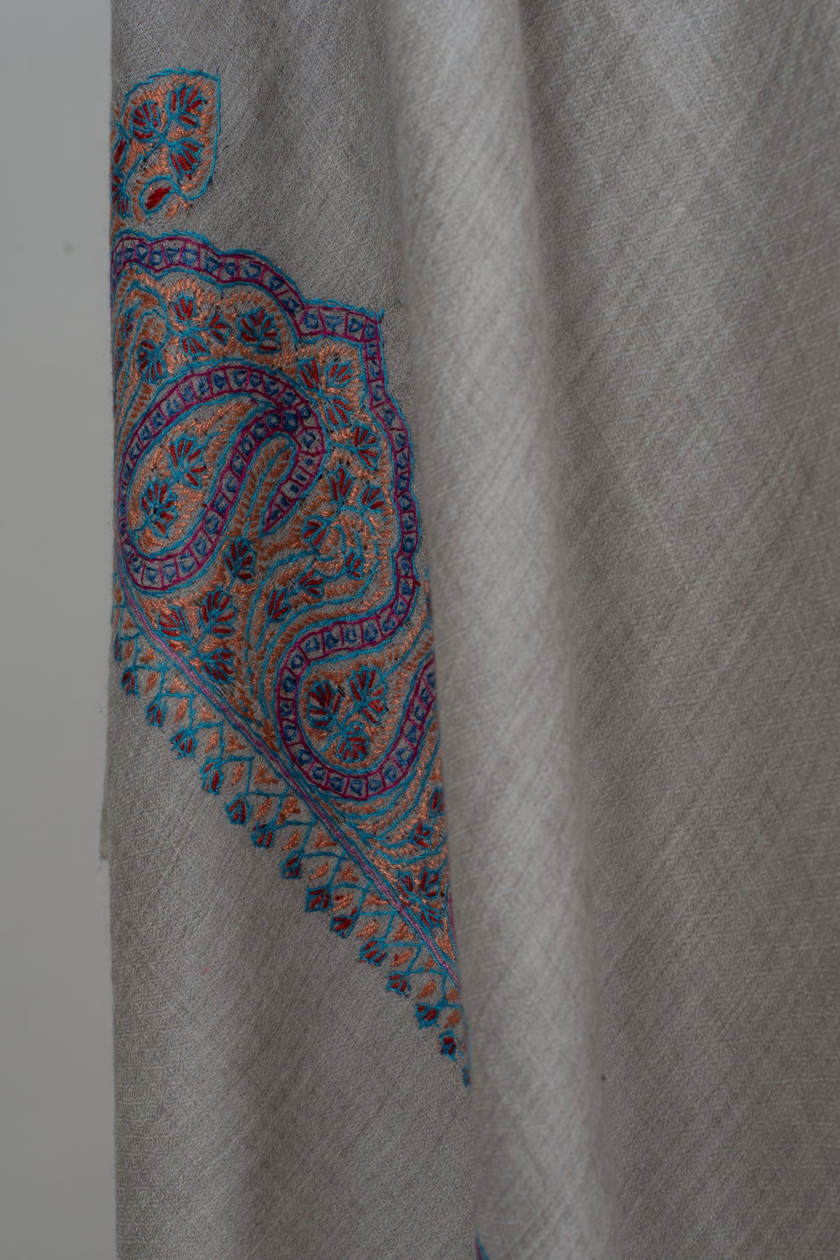 Moonlight Ivory: Merino Wool Hand Embroidered 2.5 Yards Shawl