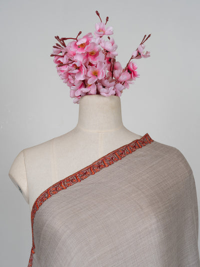 2.5 Yards Sozni Hand Embroidered Shawl in Soft Ash Grey Blush