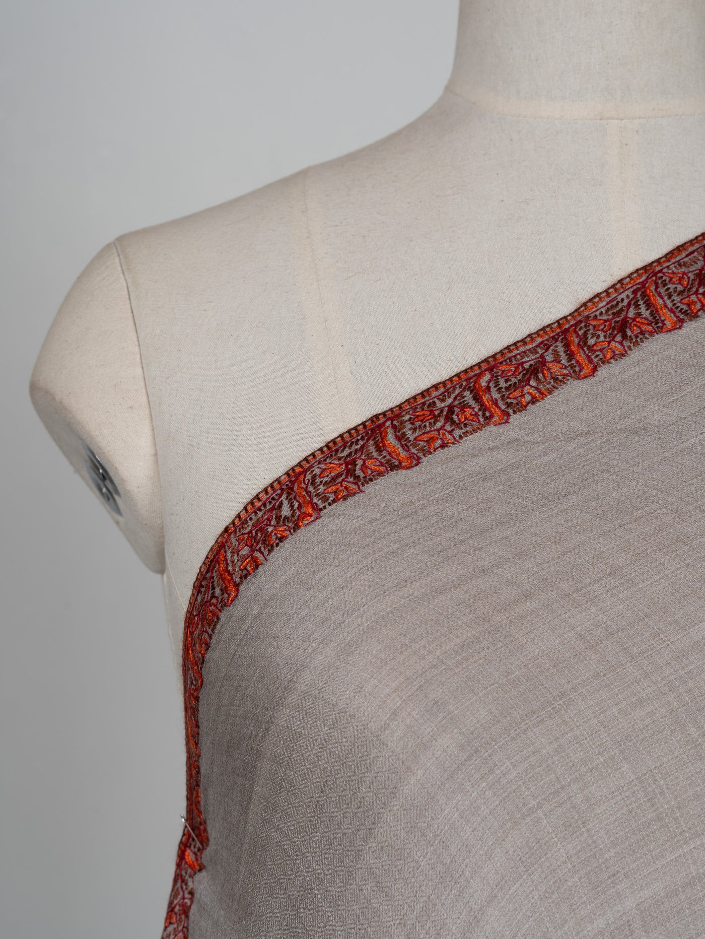 2.5 Yards Sozni Hand Embroidered Shawl in Soft Ash Grey Blush