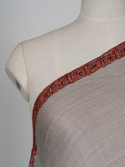 2.5 Yards Sozni Hand Embroidered Shawl in Soft Ash Grey Blush