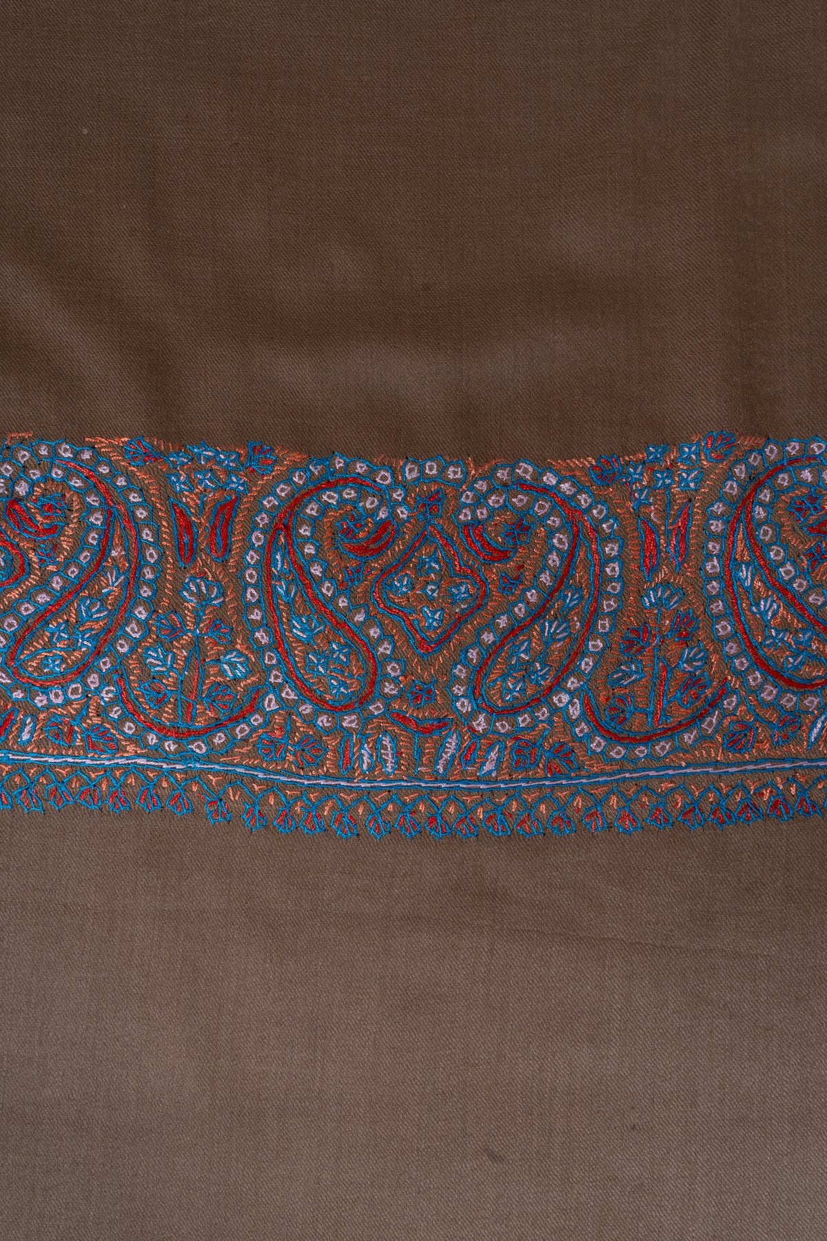 Walnut Royale: Merino Wool Hand Embroidered 2.5 Yards Shawl