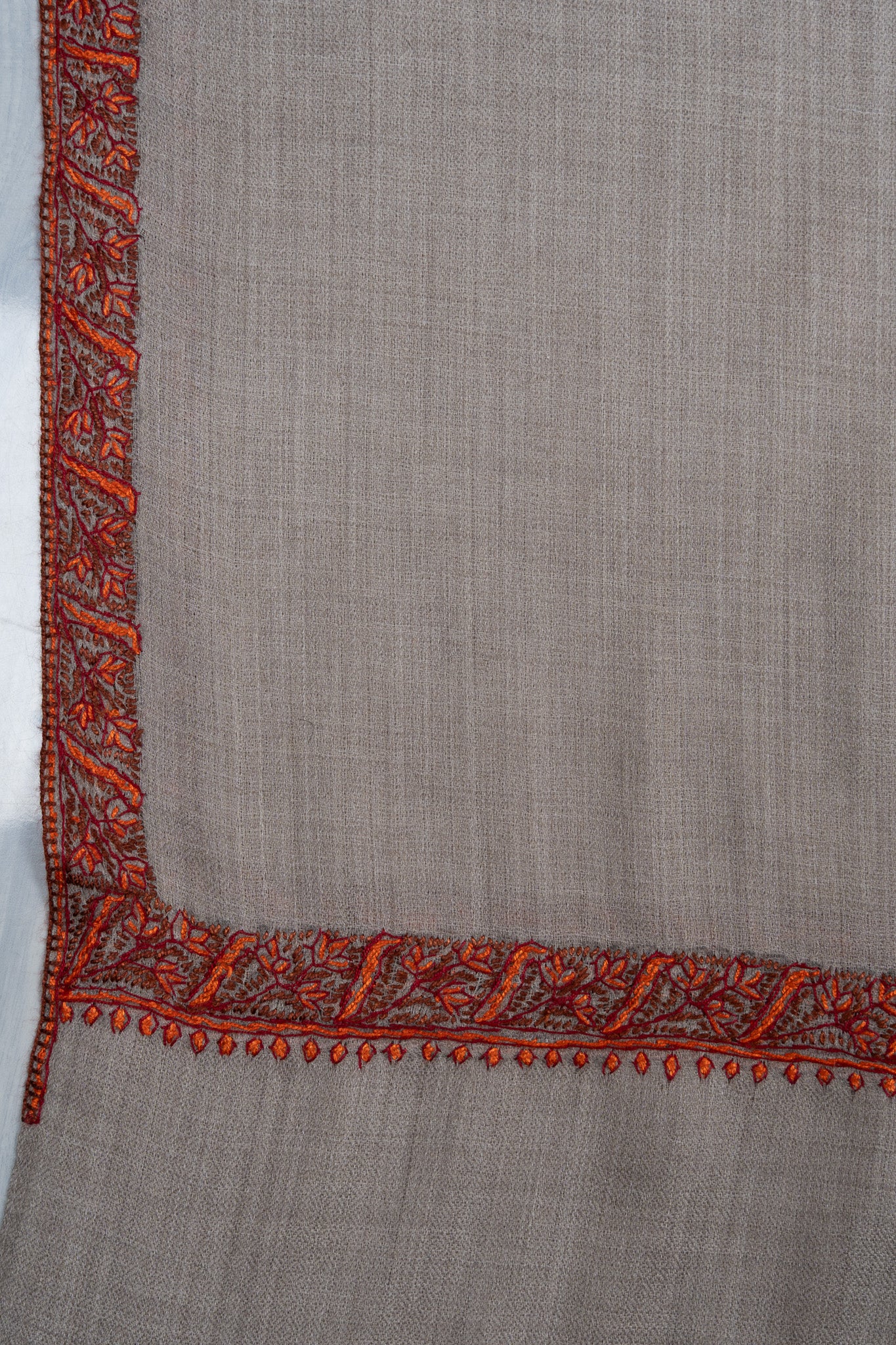 2.5 Yards Sozni Hand Embroidered Shawl in Soft Ash Grey Blush