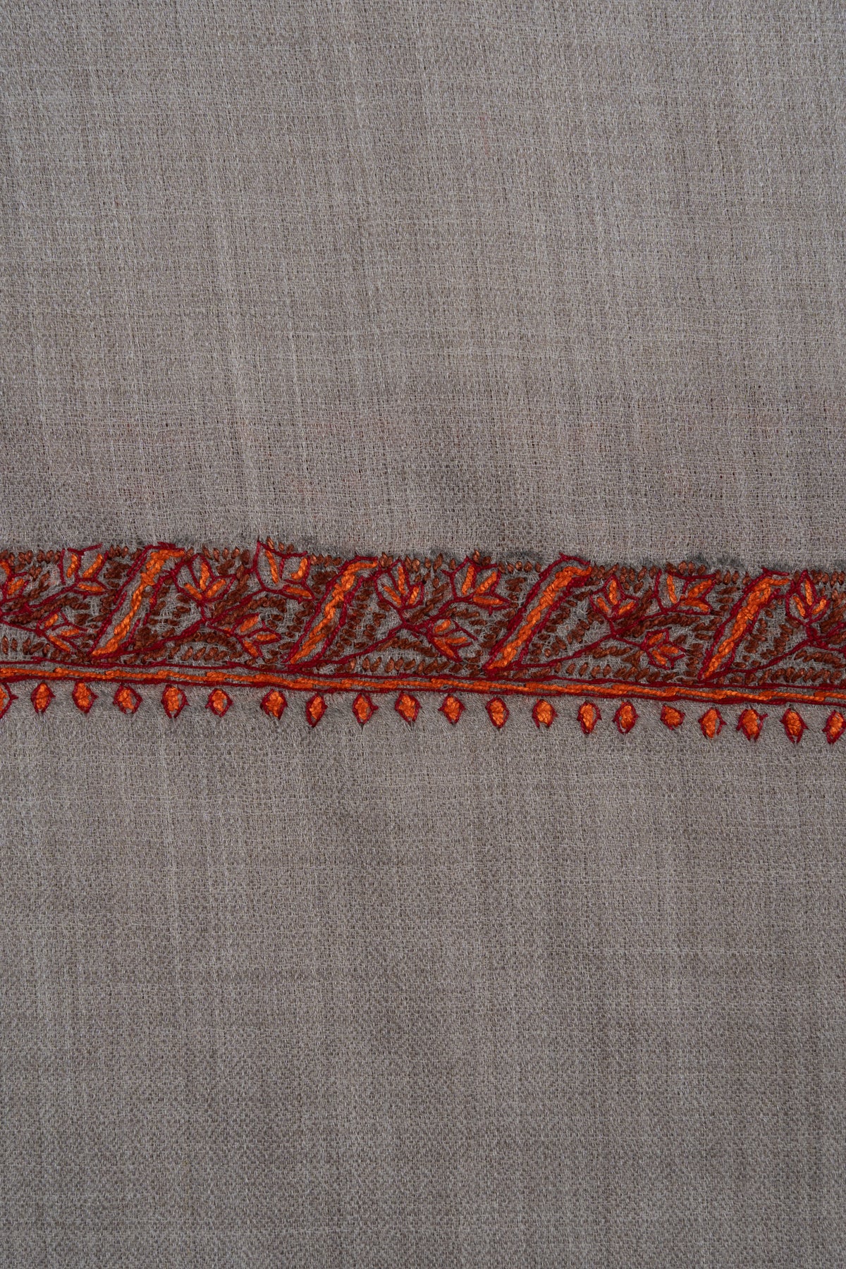 2.5 Yards Sozni Hand Embroidered Shawl in Soft Ash Grey Blush