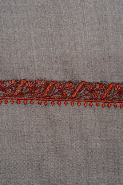 2.5 Yards Sozni Hand Embroidered Shawl in Soft Ash Grey Blush