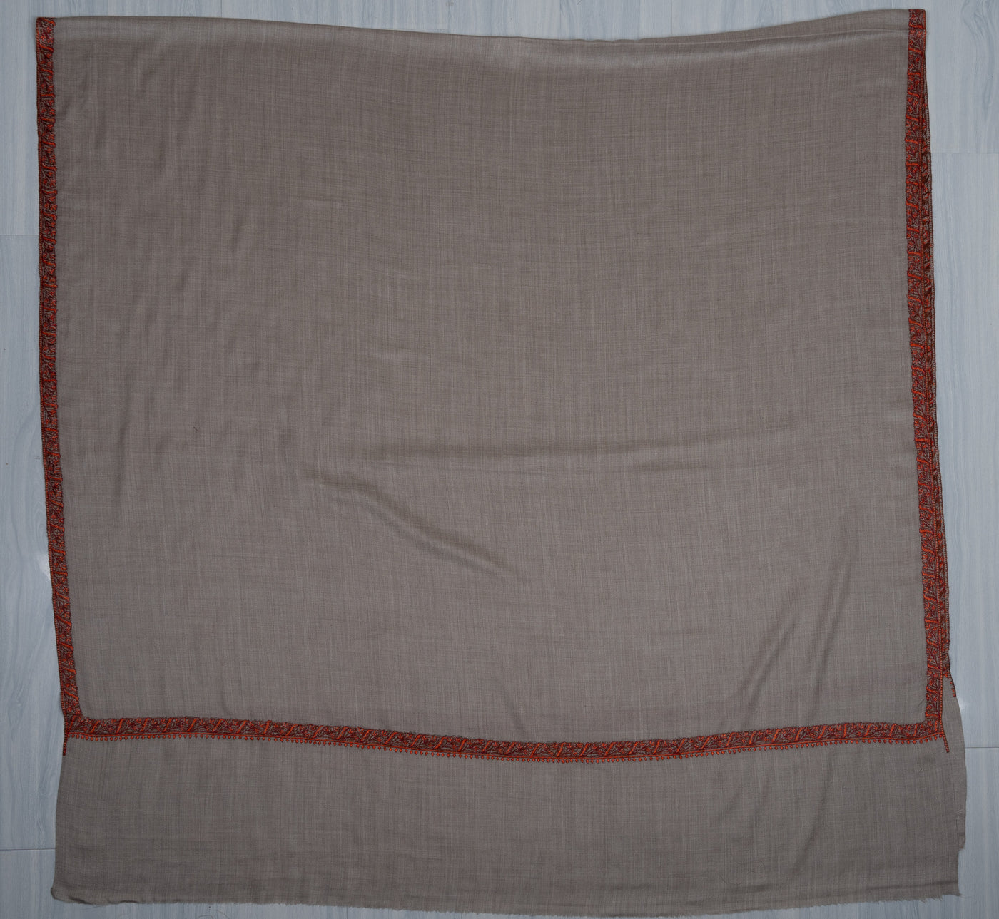 2.5 Yards Sozni Hand Embroidered Shawl in Soft Ash Grey Blush