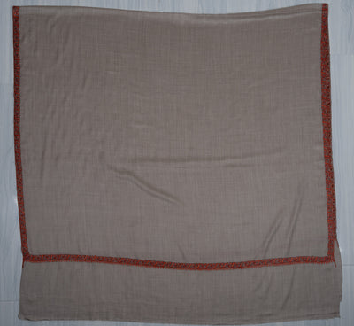 2.5 Yards Sozni Hand Embroidered Shawl in Soft Ash Grey Blush