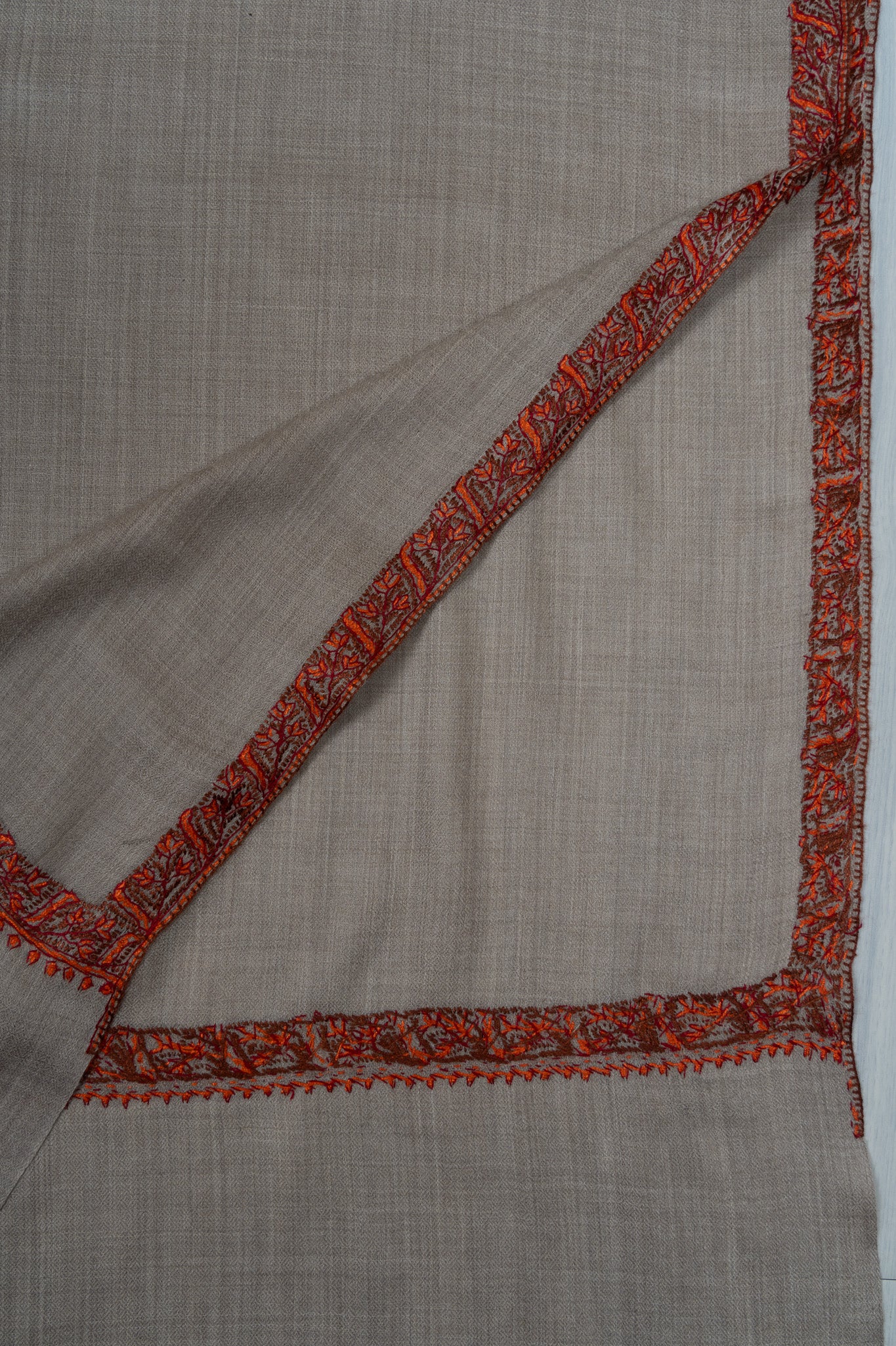 2.5 Yards Sozni Hand Embroidered Shawl in Soft Ash Grey Blush