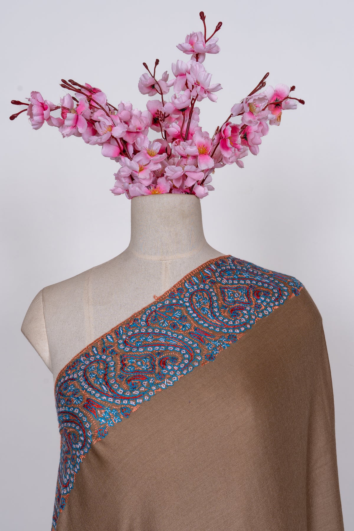 Walnut Royale: Merino Wool Hand Embroidered 2.5 Yards Shawl