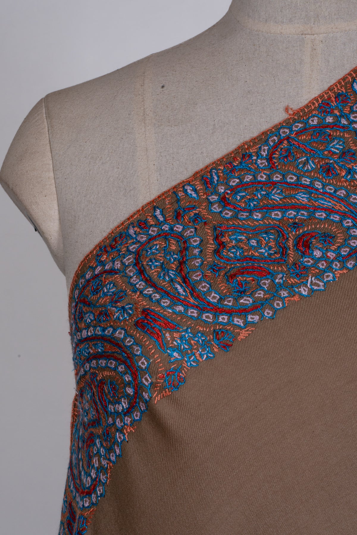 Walnut Royale: Merino Wool Hand Embroidered 2.5 Yards Shawl