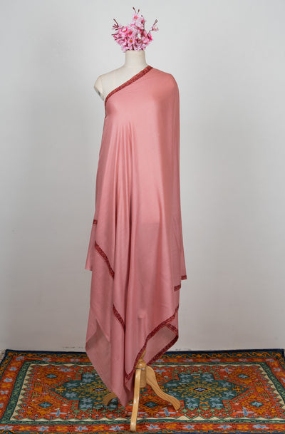 2.5 Yards Sozni Hand Embroidered Shawl in Blush Rose Charm