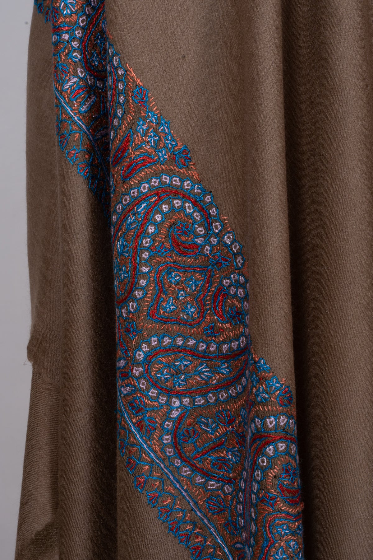 Walnut Royale: Merino Wool Hand Embroidered 2.5 Yards Shawl
