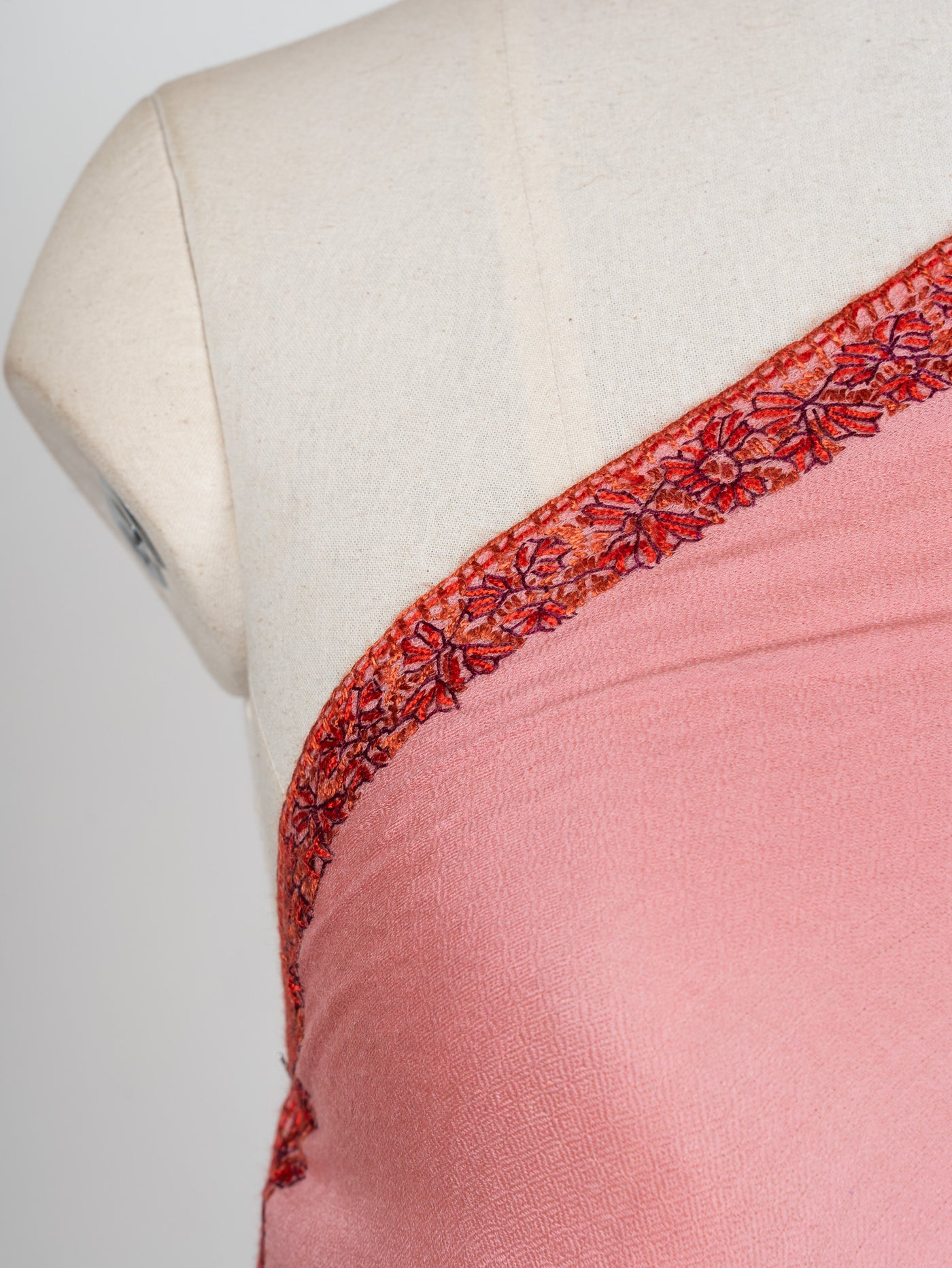 2.5 Yards Sozni Hand Embroidered Shawl in Blush Rose Charm