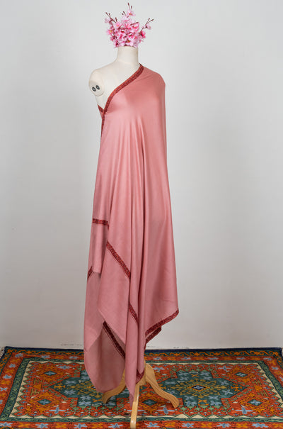 2.5 Yards Sozni Hand Embroidered Shawl in Blush Rose Charm
