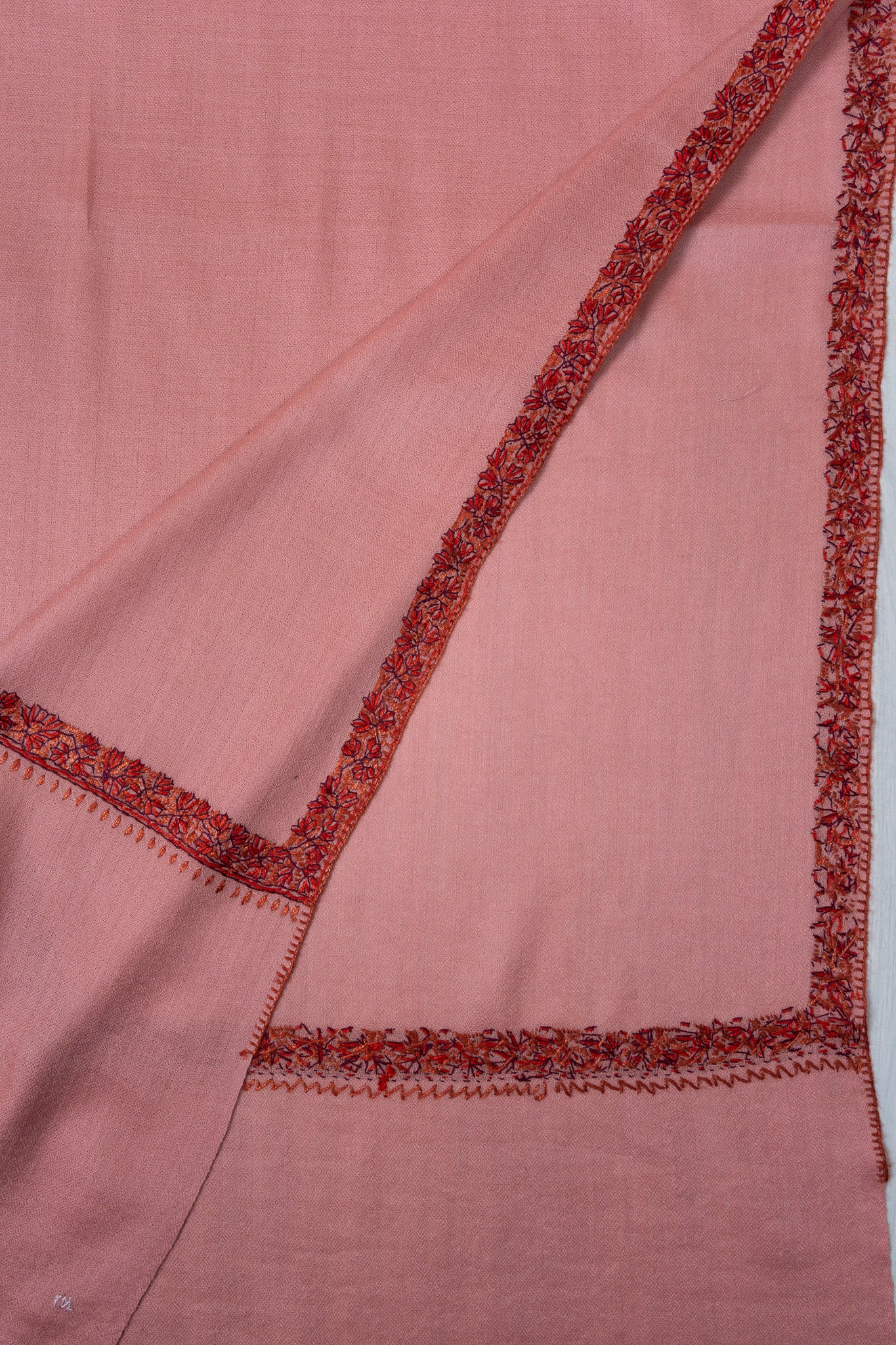2.5 Yards Sozni Hand Embroidered Shawl in Blush Rose Charm