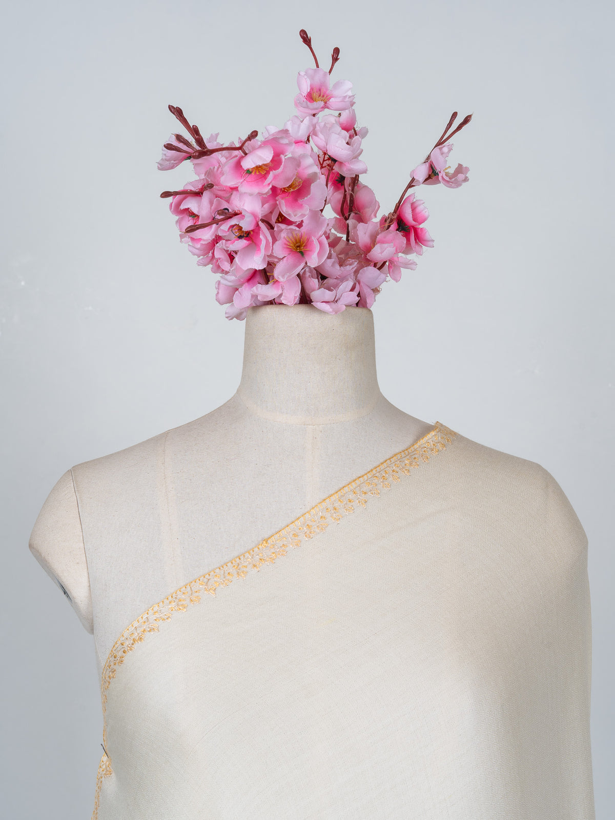 2.5 Yards Sozni Hand Embroidered Shawl in Ivory Heritage Accent
