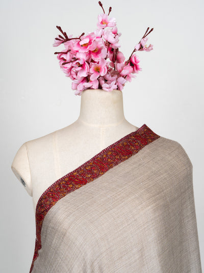 2.5 Yards Sozni Hand Embroidered Shawl in Silver Taupe Harmony