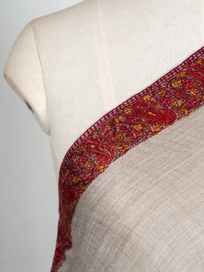 2.5 Yards Sozni Hand Embroidered Shawl in Silver Taupe Harmony