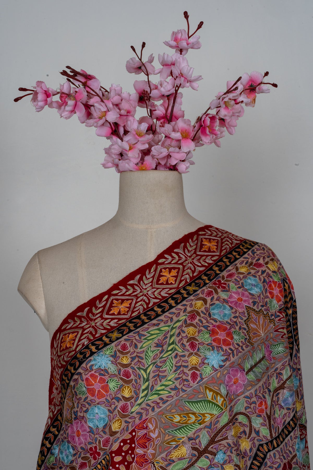 Pure Pashmina Kalamkari Sozni Hand Embroidered 2.5 Yards Shawl