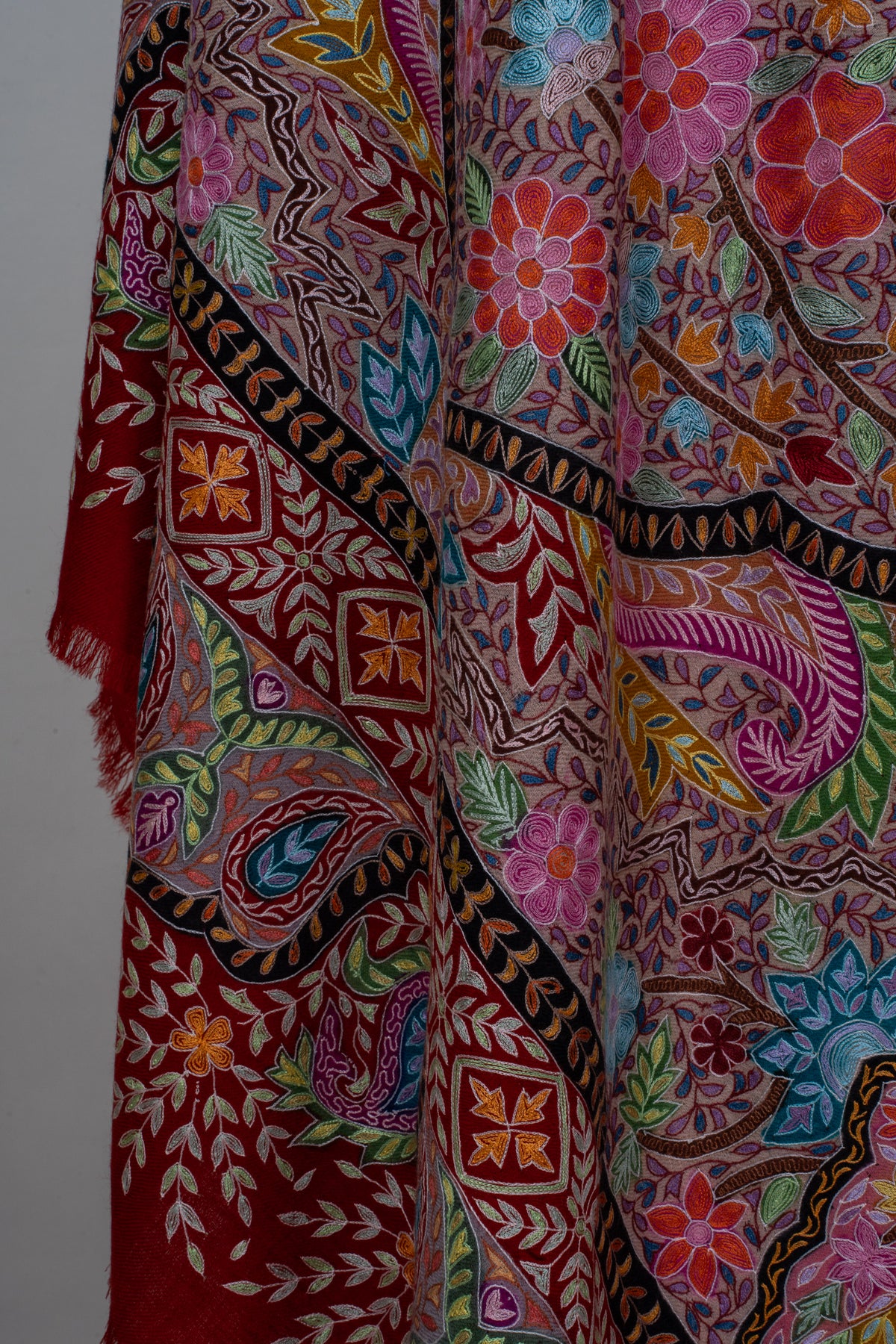 Pure Pashmina Kalamkari Sozni Hand Embroidered 2.5 Yards Shawl