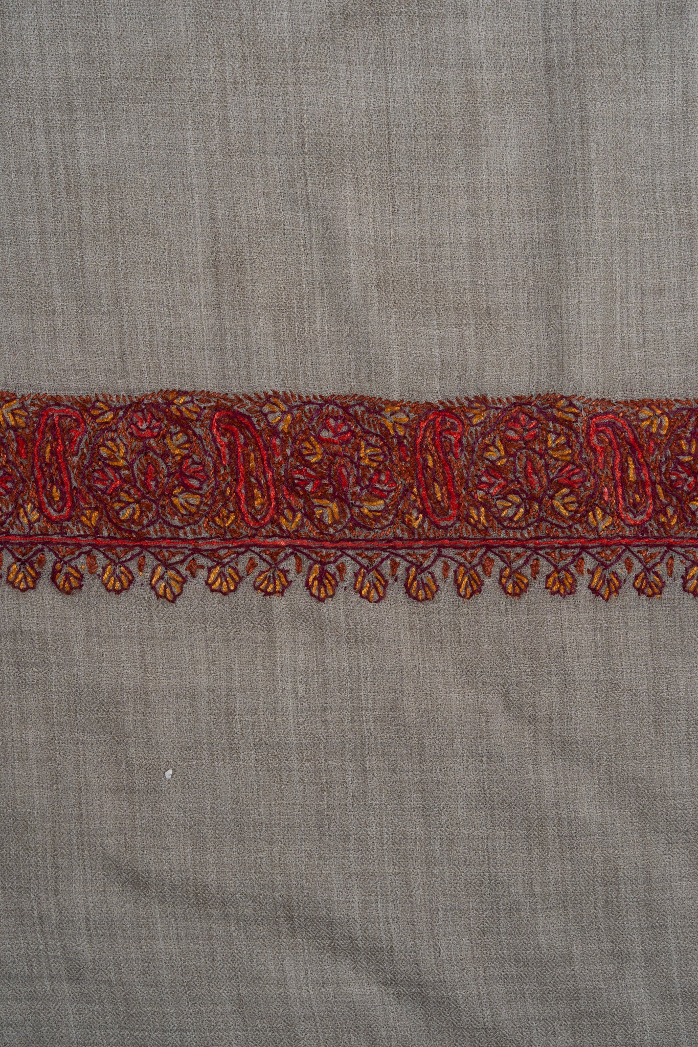 2.5 Yards Sozni Hand Embroidered Shawl in Silver Taupe Harmony