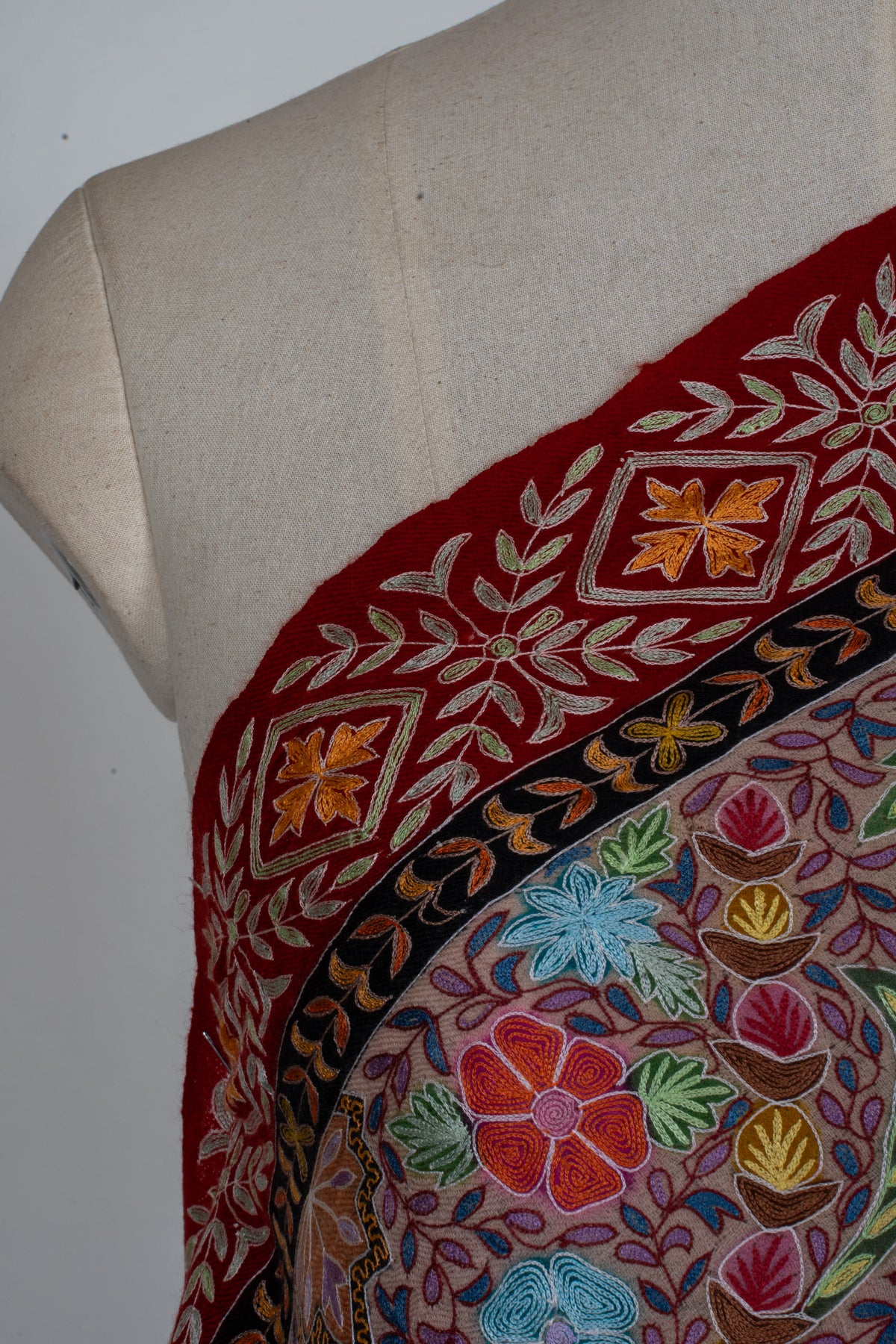 Pure Pashmina Kalamkari Sozni Hand Embroidered 2.5 Yards Shawl