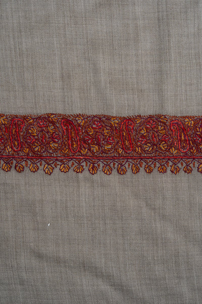 2.5 Yards Sozni Hand Embroidered Shawl in Silver Taupe Harmony