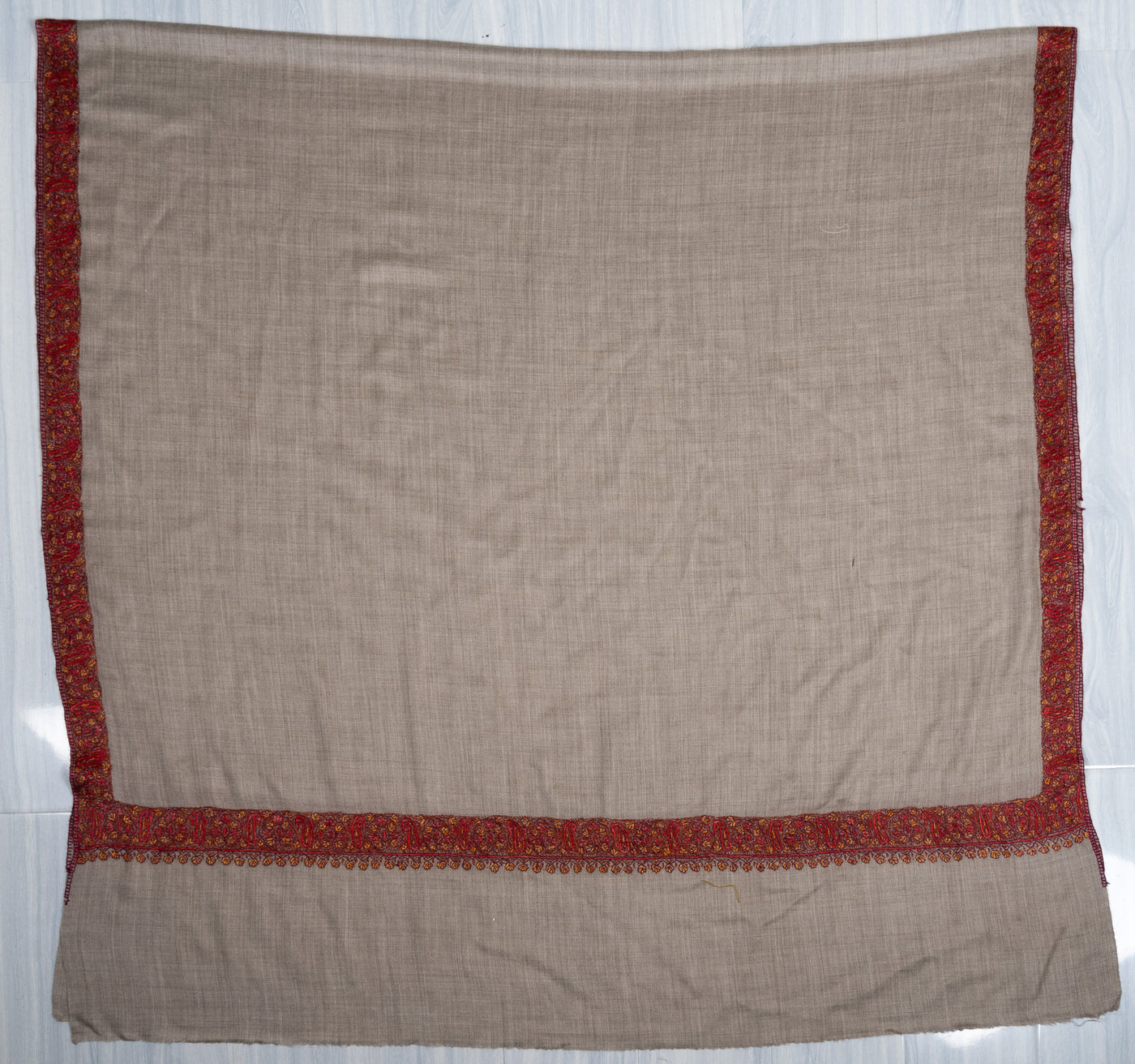 2.5 Yards Sozni Hand Embroidered Shawl in Silver Taupe Harmony