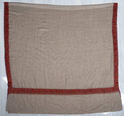 2.5 Yards Sozni Hand Embroidered Shawl in Silver Taupe Harmony