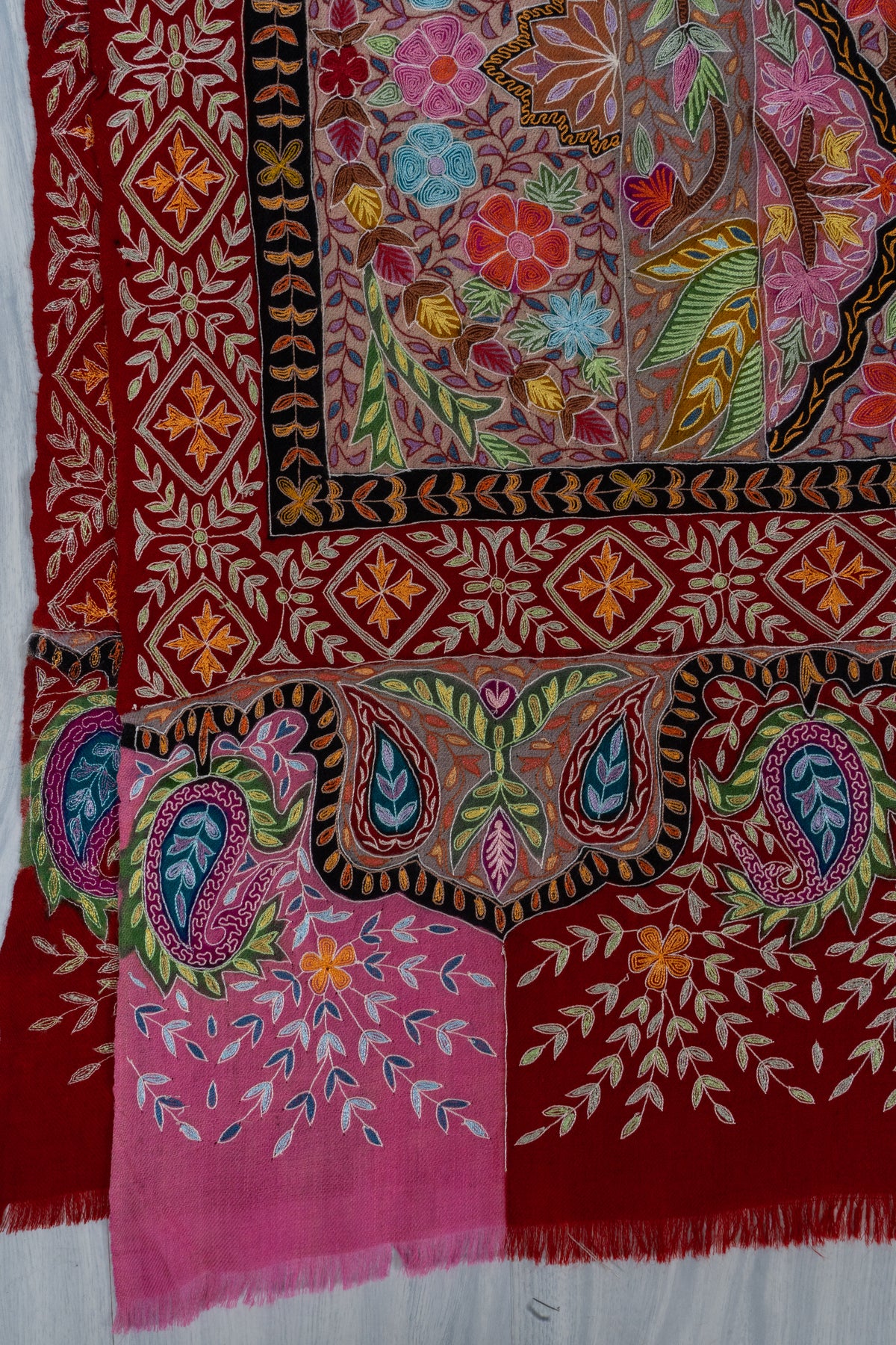 Pure Pashmina Kalamkari Sozni Hand Embroidered 2.5 Yards Shawl