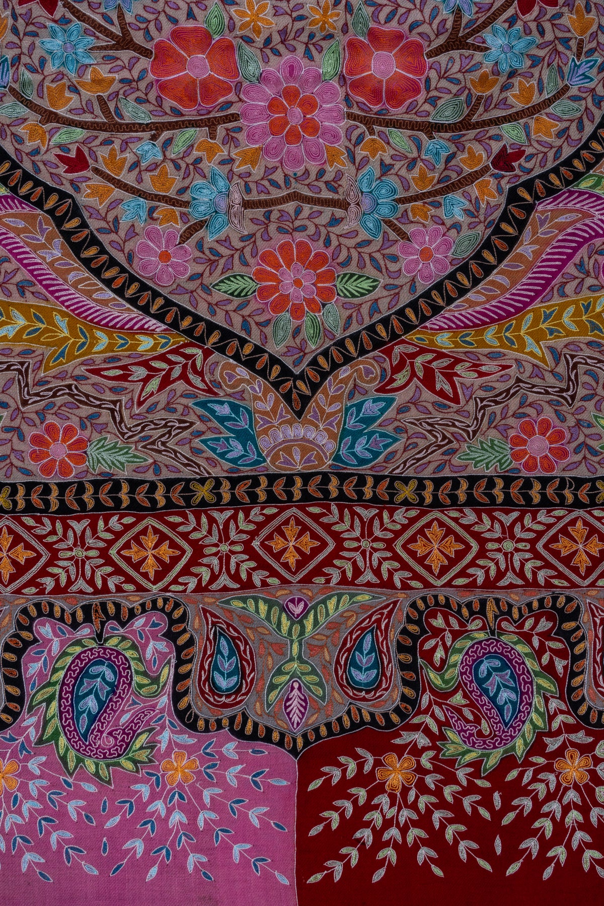 Pure Pashmina Kalamkari Sozni Hand Embroidered 2.5 Yards Shawl