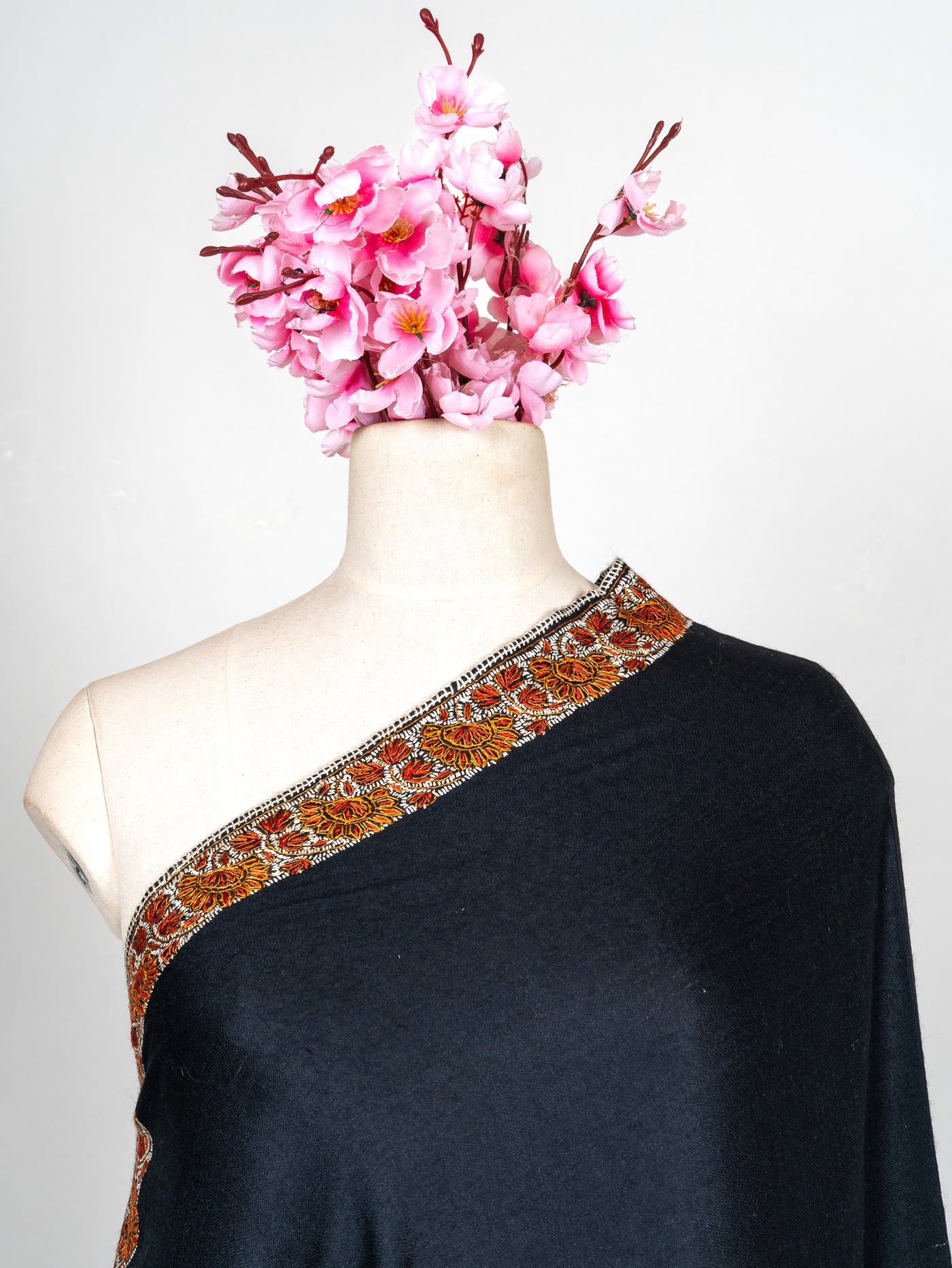 2.5 Yards Sozni Hand Embroidered Shawl in Classic Midnight Black