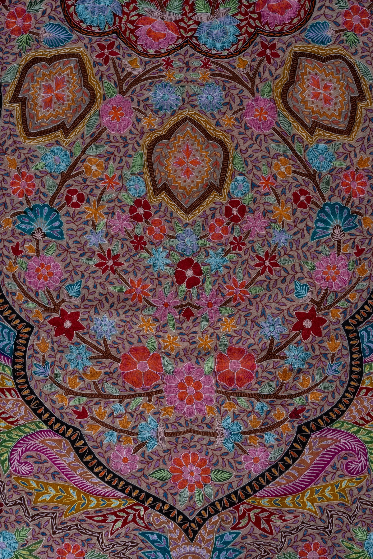 Pure Pashmina Kalamkari Sozni Hand Embroidered 2.5 Yards Shawl