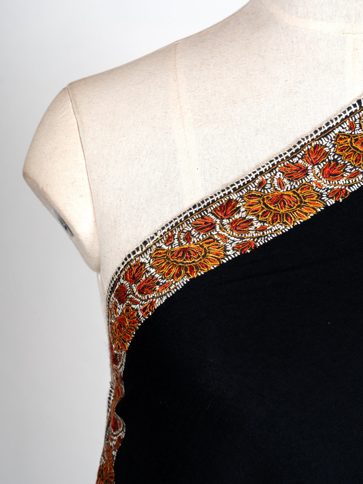 2.5 Yards Sozni Hand Embroidered Shawl in Classic Midnight Black
