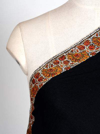2.5 Yards Sozni Hand Embroidered Shawl in Classic Midnight Black