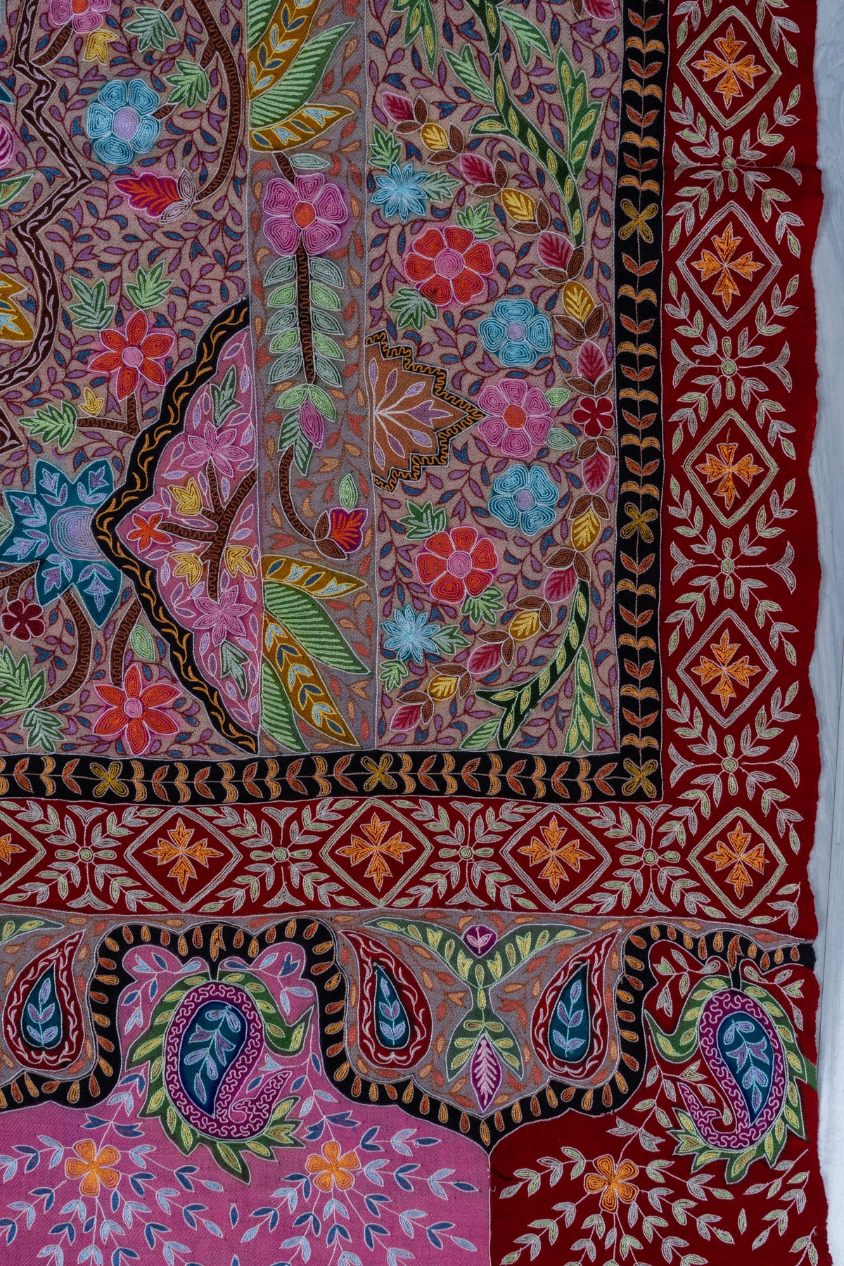 Pure Pashmina Kalamkari Sozni Hand Embroidered 2.5 Yards Shawl