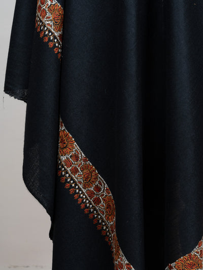 2.5 Yards Sozni Hand Embroidered Shawl in Classic Midnight Black