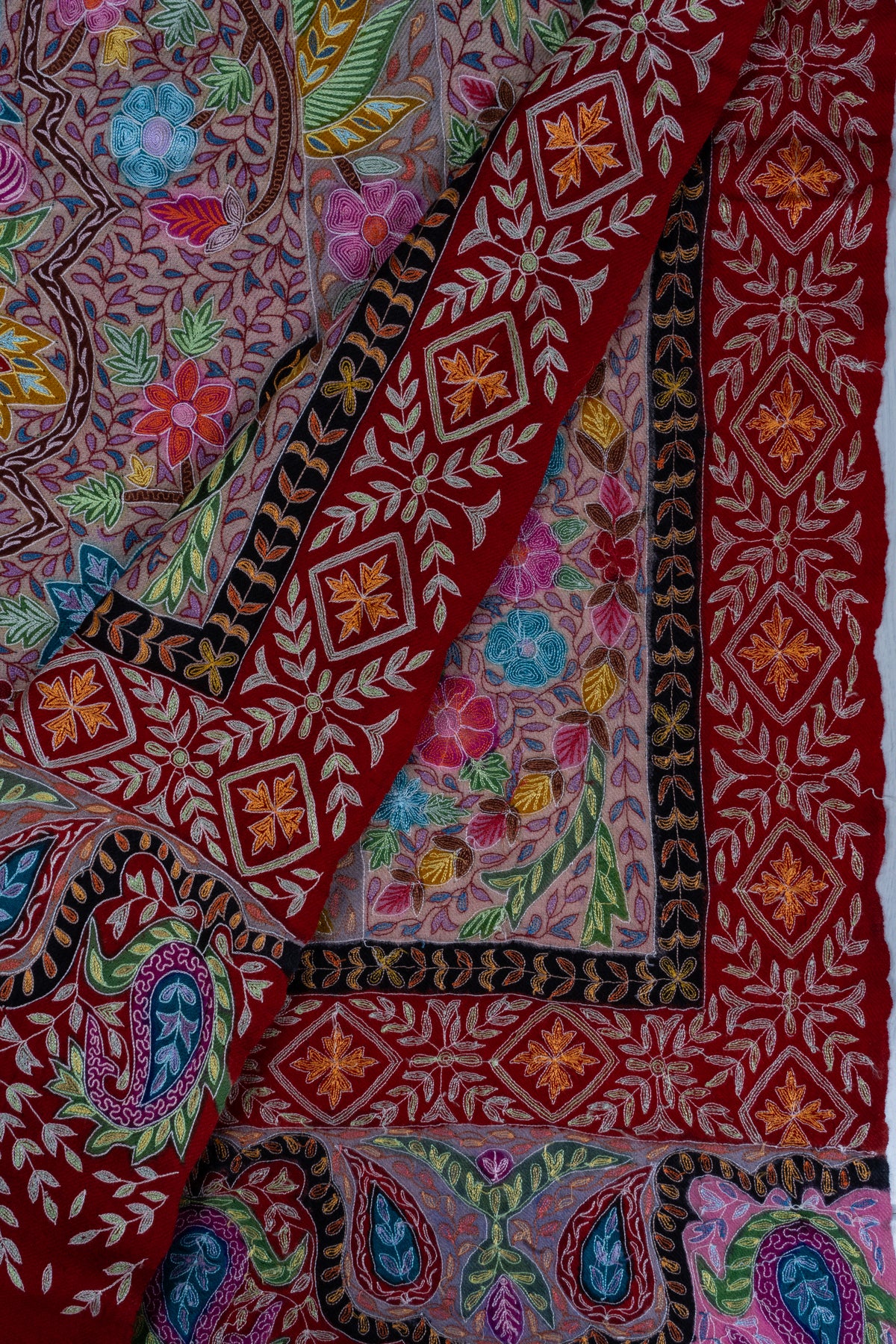 Pure Pashmina Kalamkari Sozni Hand Embroidered 2.5 Yards Shawl