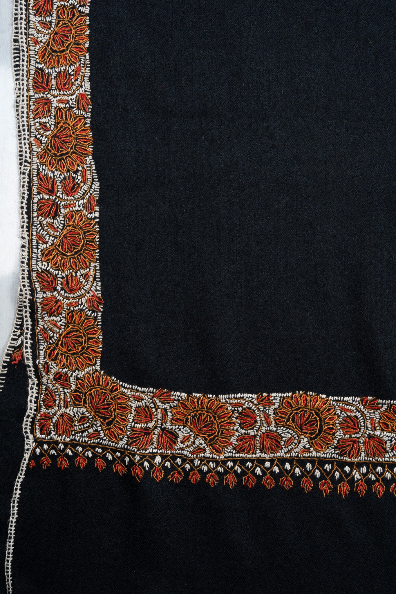 2.5 Yards Sozni Hand Embroidered Shawl in Classic Midnight Black