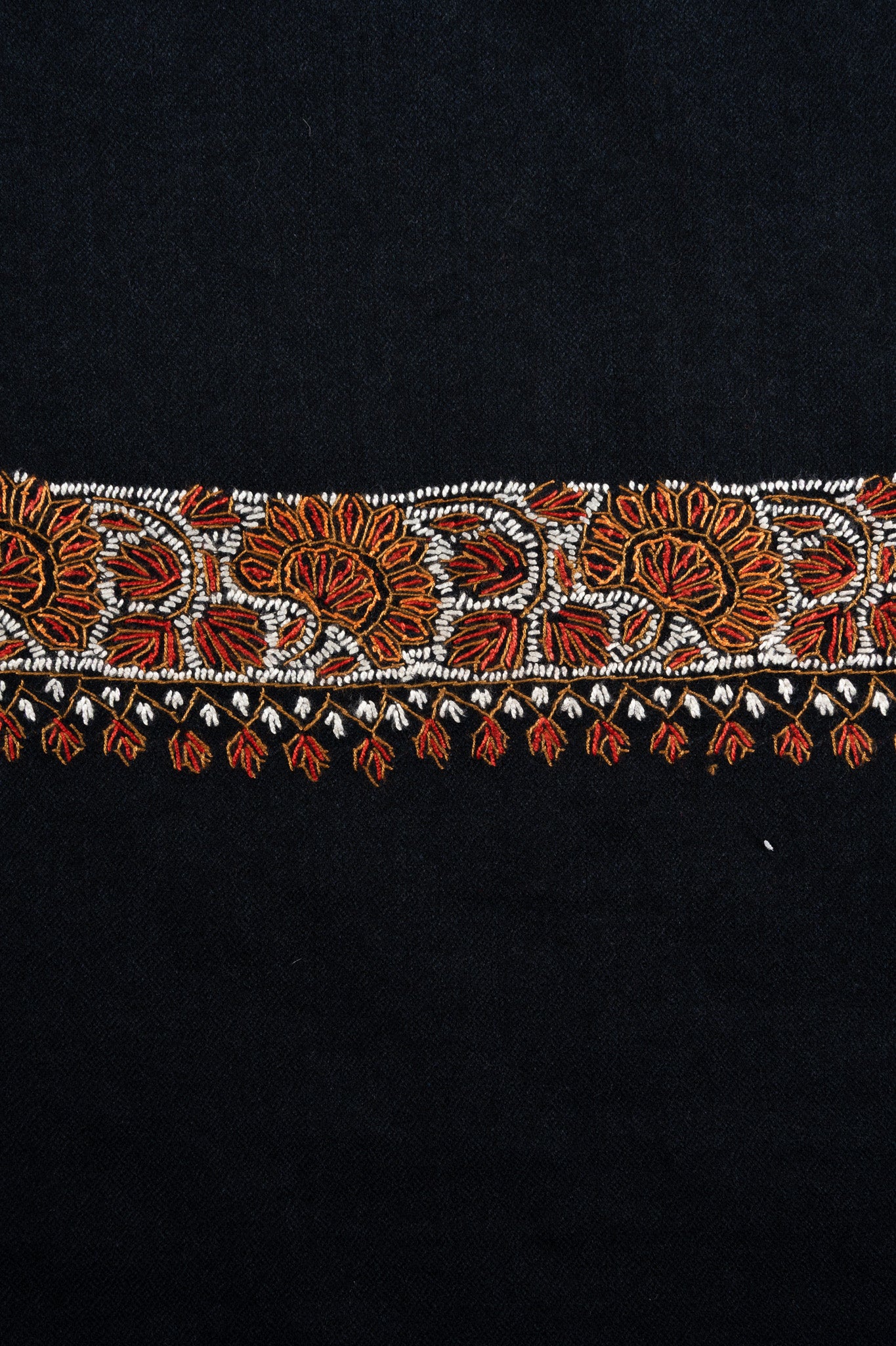 2.5 Yards Sozni Hand Embroidered Shawl in Classic Midnight Black